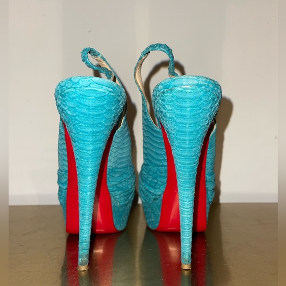 Christian Louboutin teal Embossed Slingback Platforms. Lightly worn. - Picture 2 of 4